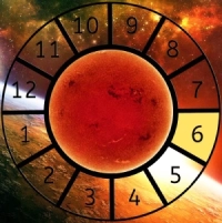 The Sun shown within a Astrological House wheel highlighting the 6th House